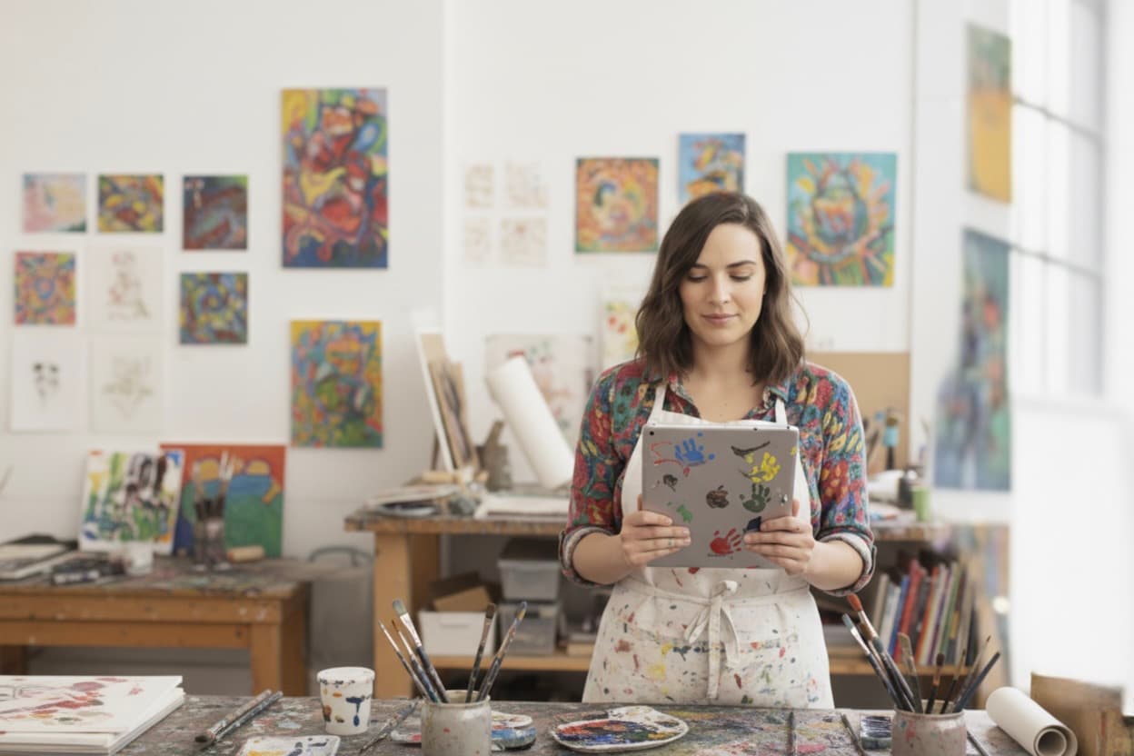 Artist in the LA Paints studio