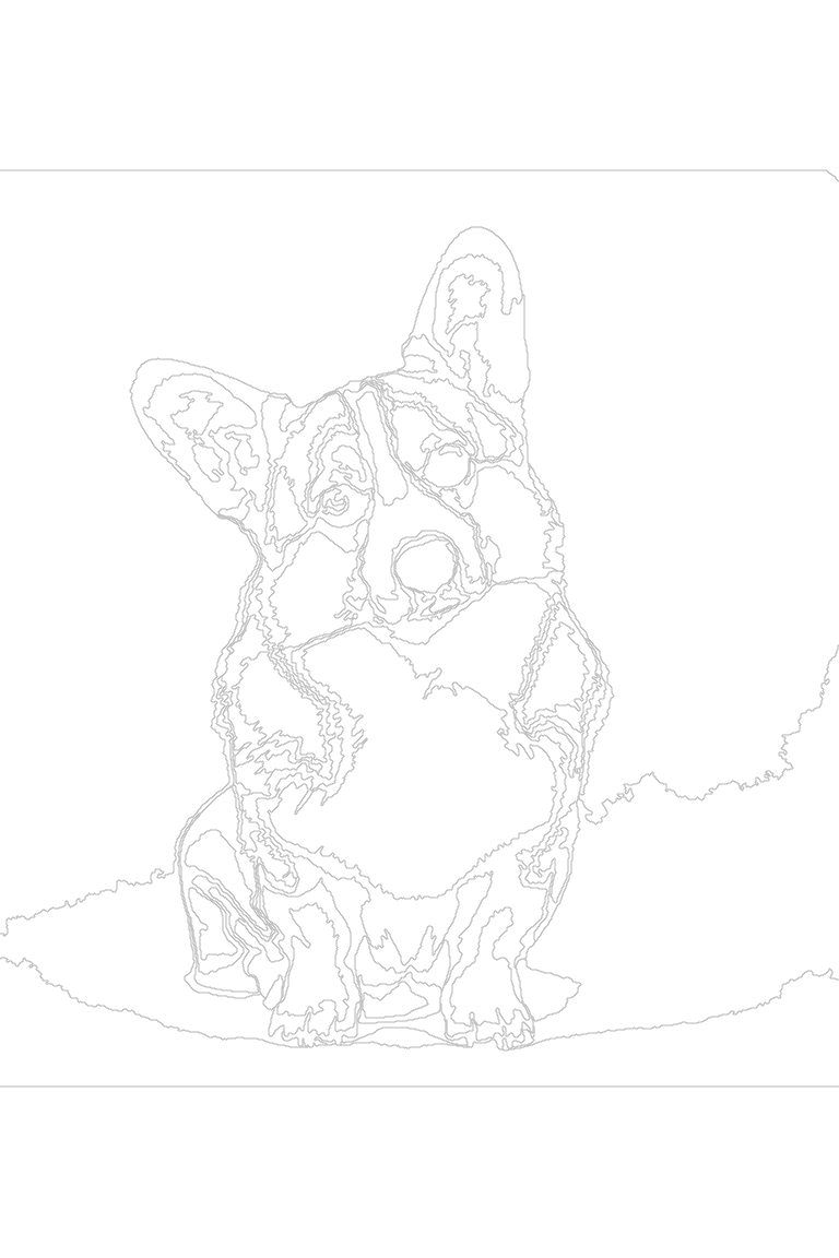Printable outline of the same corgi created with Painta’s free photo tool