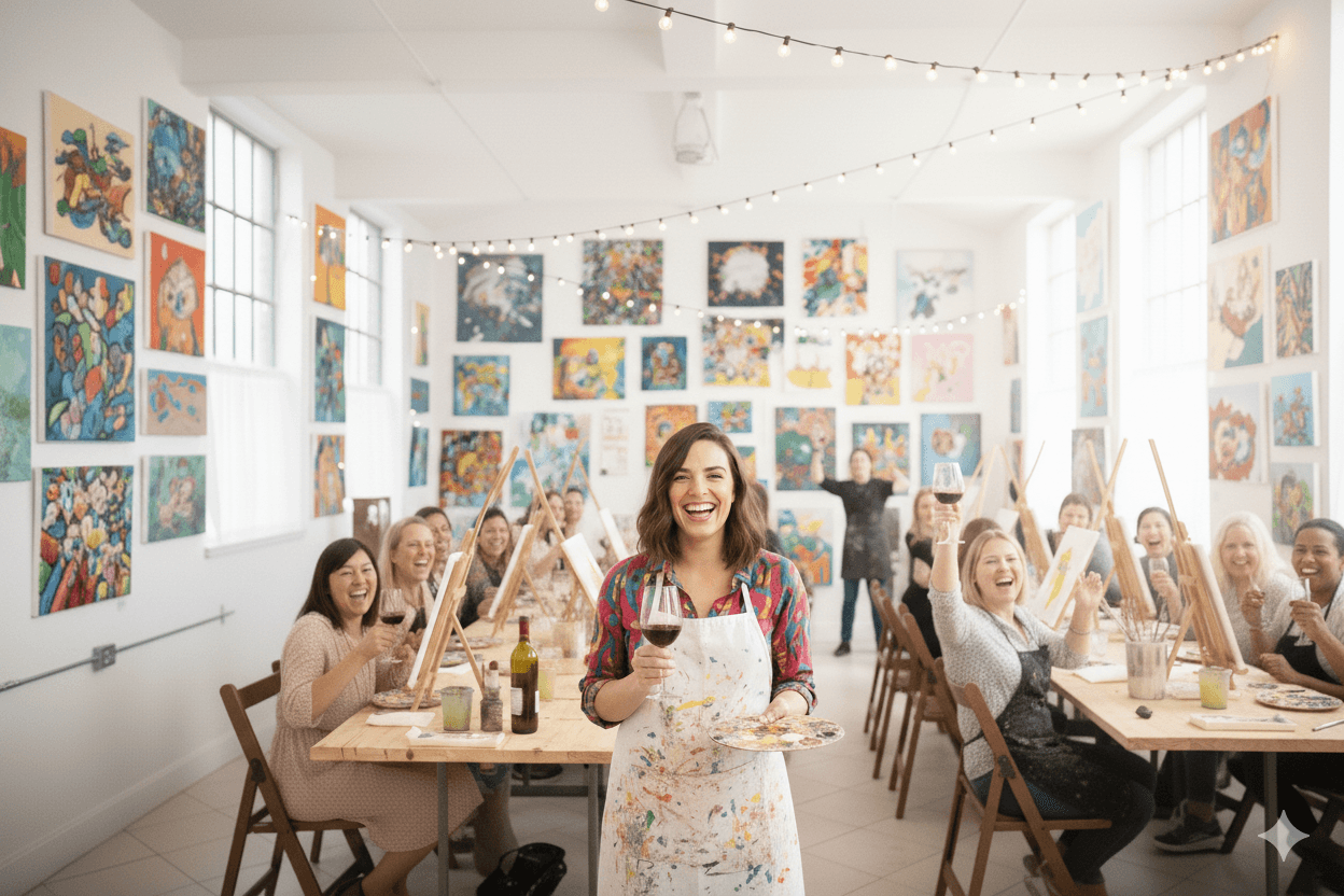 Paint and sip studio with instructor and class