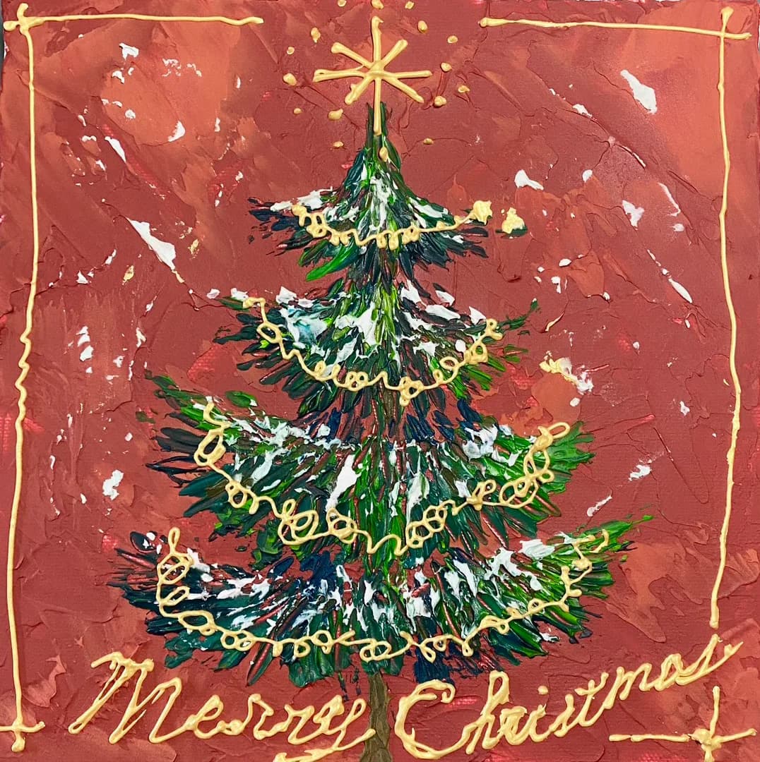 Textured Art Christmas tree w/ gold ornament /n