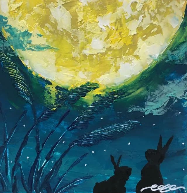 Textured Art Moon and Rabbit /n